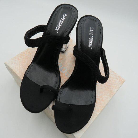 Cape Robbin Shoes Womens Size 7.5 Black 4.5" Clear Block Heel Sandals New in Box - Picture 7 of 10